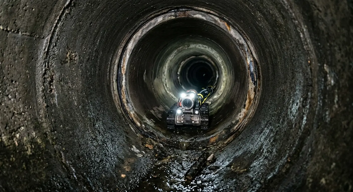 Robotic sewer camera inspecting pipe interior for Sewer Line Cleaning in Canutillo